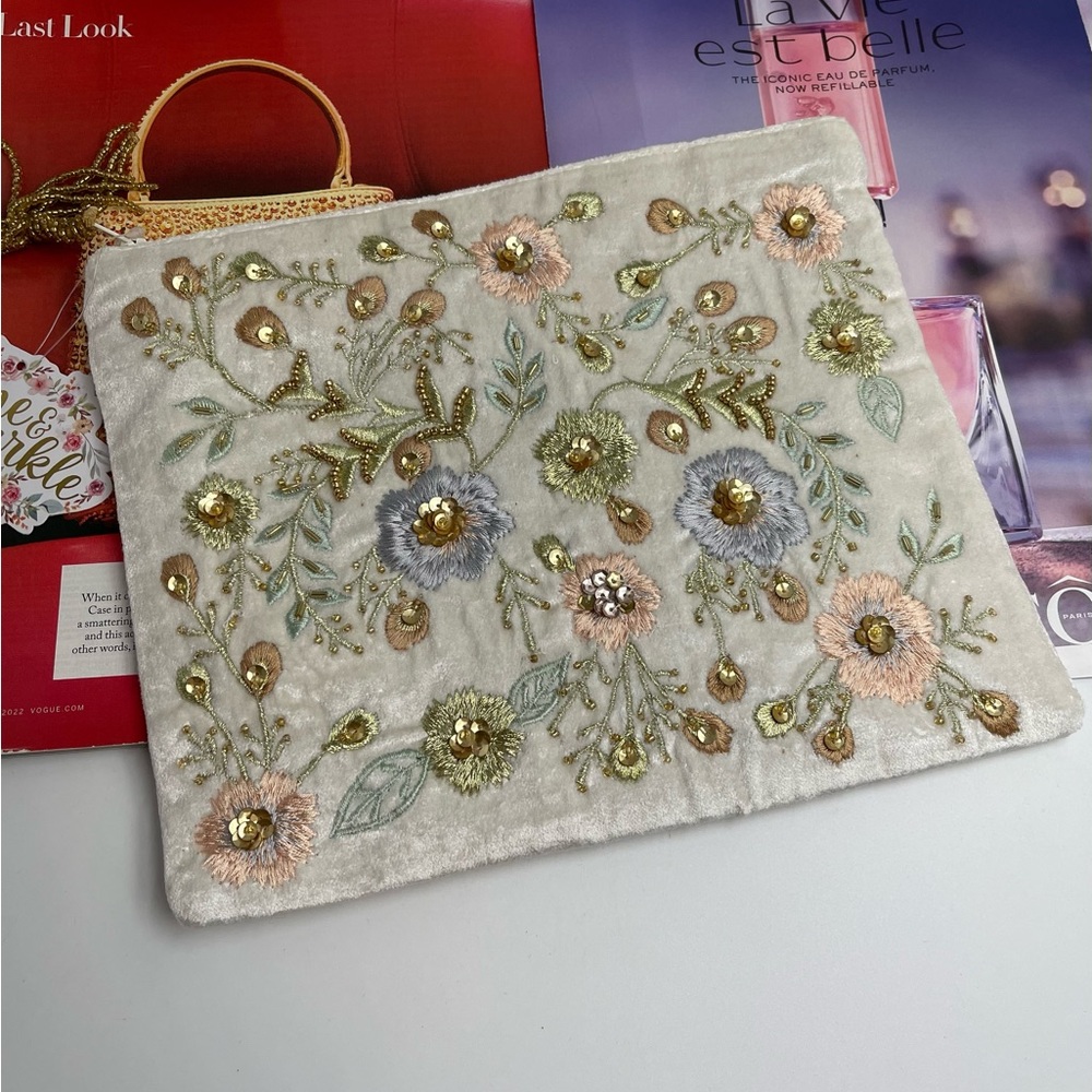 - Glitter Cosmetic Pouch 8x10” white opal